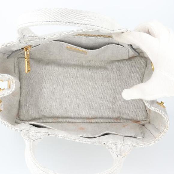 PRADA CANAPA Tote BIANCO Light Grey Leather Denim White Bag Shoulder Bag h - Picture 16 of 16